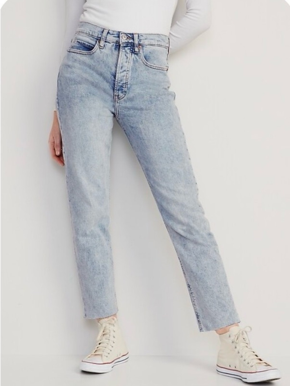 Old Navy Light Blue Wash High Waisted Sky-High Raw Hem Straight Leg Jean Jeans 0